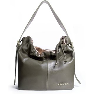 Bolsa Feminina Em Couro Alça De Mão Oliva Com Dourado "Denise Del Boccio De Oliveira"""