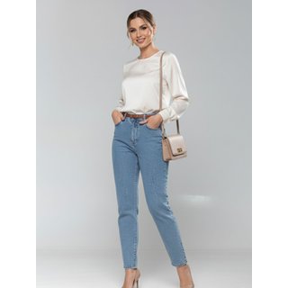 Calça Jeans Feminina Mom Alpha Street Wear Cintura Alta Delicada Dia a Dia Azul Clara