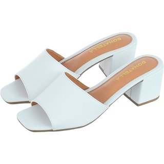 Sandália Feminina Tamanco Salto Bloco Donatella Shoes Liso Branco