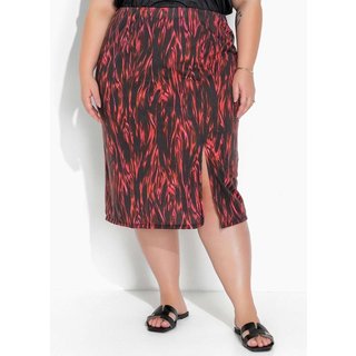 Saia Com Fenda Plus Size Abstrata Preta Marguerite