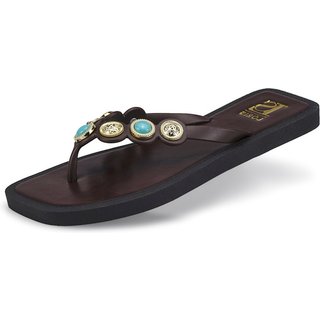 Chinelo Feminino Rasteirinha Aplique Pedraria Confortável 100-001 Café