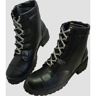 Bota Coturno Feminino Moda Pé Cano Curto Salto Baixo Tratorado Napa Preto