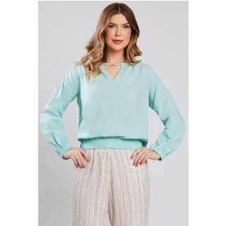 Blusa Bata Cotton Slub Galé Verde Agua