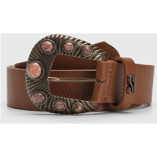 Cinto Feminino Santa Lolla Camurça Fivela Pedras Caramelo