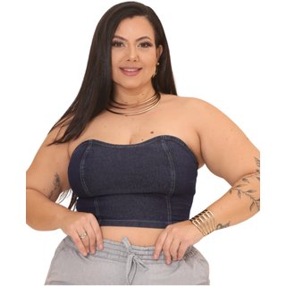 Top Feminino Jeans Light Faixa Tomara que Caia Jeans Azulão com Elastico
