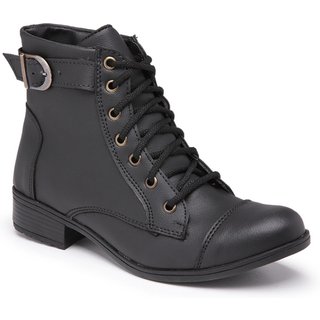 Bota Feminina Coturno Salto Baixo Cano Medio FV022 Preto
