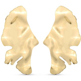 Brinco Semijoia Orgânico Folhas Assimétricas Banhado A Ouro 18K Br015-001 Dourado