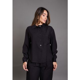Camisa Manga Longa Feminina Social Em Viscose com Bolso Dialogo Preto