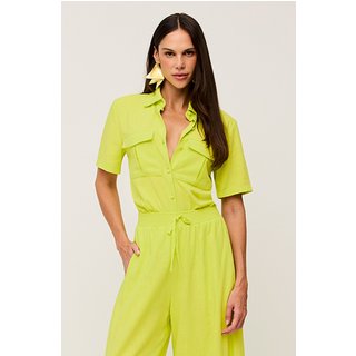 Camisa Resort Lisa Mangas Curtas Verde Citrus Charry