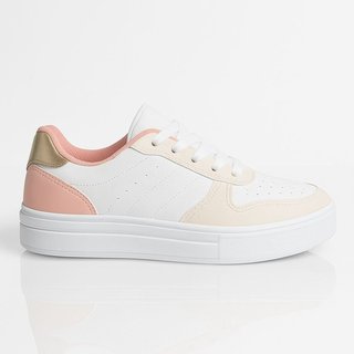Tênis Sneakers Feminino Casual Lifestyle Liso Branco Confortável Bicolor Dourado