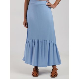 Saia Malha Crepe Midi Feminina AZUL CLARO