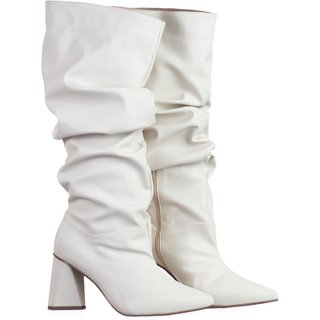 Bota Feminina Slouchy Salto Médio Triangular 23021 Napa Off White