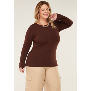Tshirt Plus Size D Bell Outlet Fashion Manga Longa Marrom