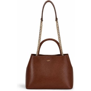 Bolsa Tote Em Couro Marrom Com Corrente