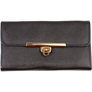 Carteira feminina de couro liso Kate 10,5x19,5cm - Preto