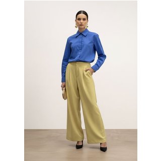 Camisa Iódice Solta Gola Tradicional Manga Longa Padrão Azul