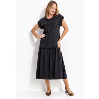 Vestido Em Malha De Algodão Penteado Preto Quintess