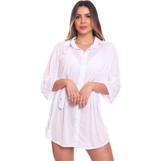 Saída Praia Piscina Chemise Camisão Feminino Cinto Botão FMF Branco