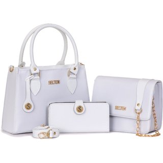 Kit Bolsa Feminina De Mão + Bolsa Pequena Alça Correta e Carteira Branca Selten