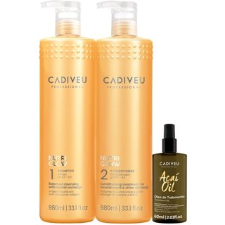 Kit Cadiveu Professional Nutri Glow Shampoo Condicionador G e Açai Oil 60 (3 produtos)