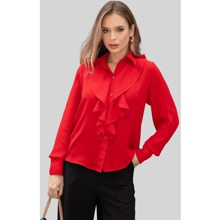 Blusa Miss e Misses Aghata Crepe C/Babado C/Botão Manga Longa Vermelho