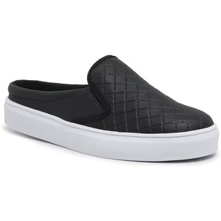 Mule Slip On Babuche Tênis Casual Feminino Solado Flat Emborrachado Confortável Prático Macio Preto