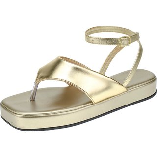 Sandalia Rasteira Maduda Feminina Flat Confortavel tamanco Sandalia Moderna Moda Plataforma Dourado
