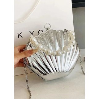 Bolsa Clutch Festa Concha Metal Cia do Vestido Prata