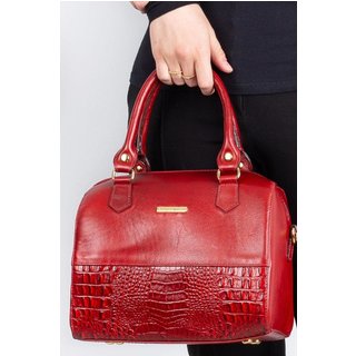 Bolsa baú de mão em couro liso Sthefani Vermelho