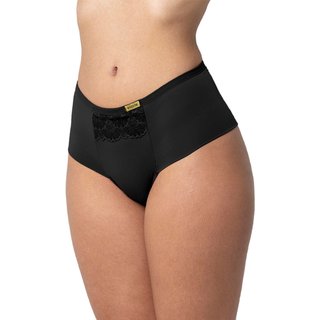 Calcinha Gabi Lingerie Cintura Alta Fio Duplo Microfibra Renda Cós Alto Lingerie Preto