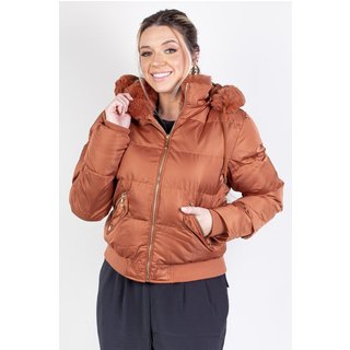 Jaqueta Enluaze Feminina De Nylon Curta Com Capuz Removível 84115 - Caramelo