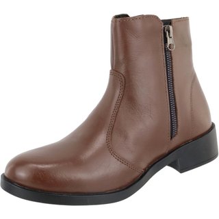Bota Cano Baixo Em Couro Basica Botinha Lisa Coturno Ziper Lateral Calce Facil Agnes Veronez Chocolate