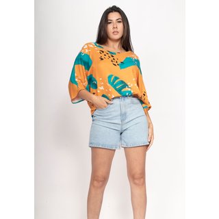 Blusa CabanaFree Morcego Ampla Tangará Estampa Aurora Botãnica