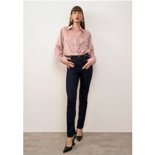 Camisa Iódice Solta Gola Clássica Manga Longa Padrão Rosa