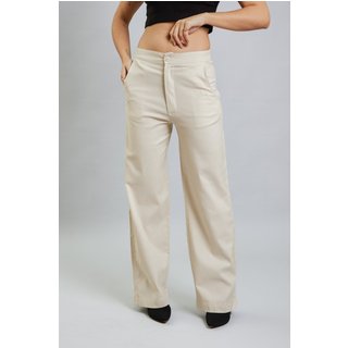 Calça Feminina Alfaiataria Pantalona Cintura Alta Dialogo Off White