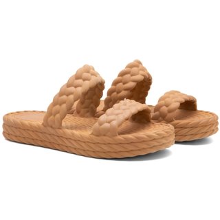 Chinelo Feminino Nuvem Plataforma Marrom Sandália Tiras Trançadas Corda Confortável Macio Moda Praia Verão Slide