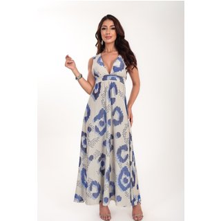 Vestido longo Ícone Fashion Solare em Lurex estampa Olho Grego Reveillon Praia Festas