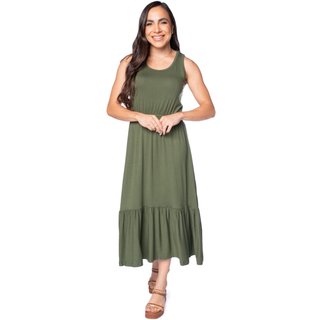 Vestido Midi Feminino Rechsul Sem Mangas com Babados Verde
