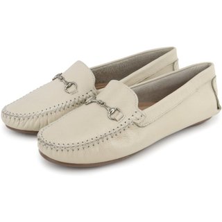 Mocassim Feminino Drive com Fivela em Couro Off White