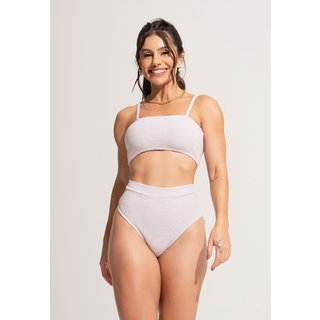 Biquíni MVB Modas Lurex Top Faixa Hot Pants Cintura Alta Cropped Areia