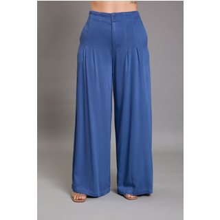 Calça Pantalona Azul Feminina em Viscose Lemier Collection
