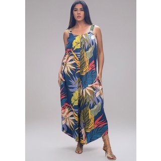Macacão Amazonia Vital Saruel Viscose Alça com Elástico Estampa Brisa Botânica