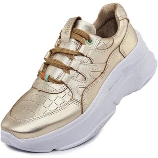 Tênis Chunky Metalizado Sneaker Feminino Robusto Confortável Moderno Casual Dourado