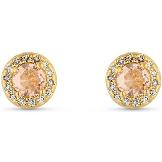 Brinco Semijoia Morganita Médio Com Micro Zircônias Banhados A Ouro 18K Br101-001 Dourado