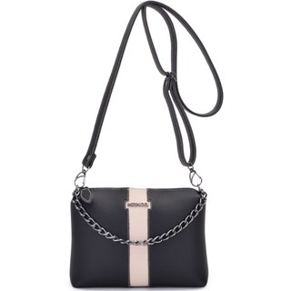 Bolsa Feminina Moncci Londres Pequena Transversal Alça Tiracolo Com Corrente Preto Com Branco