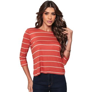 Blusa Manga 3/4 Dellamarca Listrada Laranja