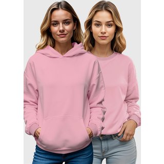 Kit 2 Moletom Canguru e Gola Redonda Feminino Flanelado Benellys Liso Rosa