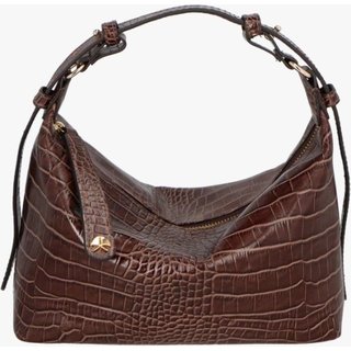 Bolsa Luiza Barcelos Media Em Couro Croco Marrom Cafe