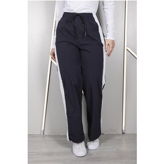 Calça Feminina Tactel Wide Leg Faixas Laterais e Cós Com Elástico Nylon Cintura Alta