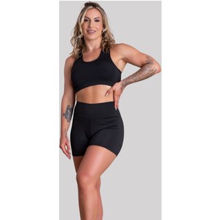Conjunto GJR Modas Short Fitness Feminino Liso Suplex Academia Musculação E Top Nadador Básico Preto